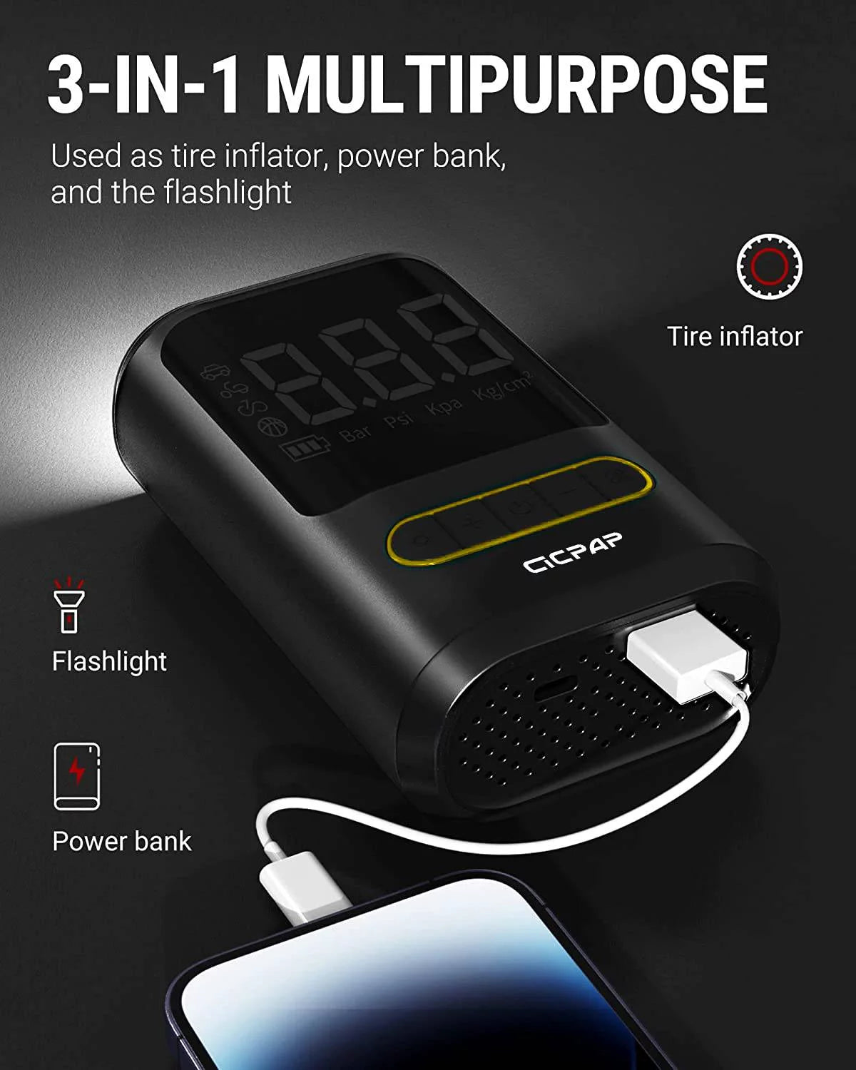 Portable Air Compressor 150PSI Cordless Tire Inflator with Digital Pressure Gauge I4344