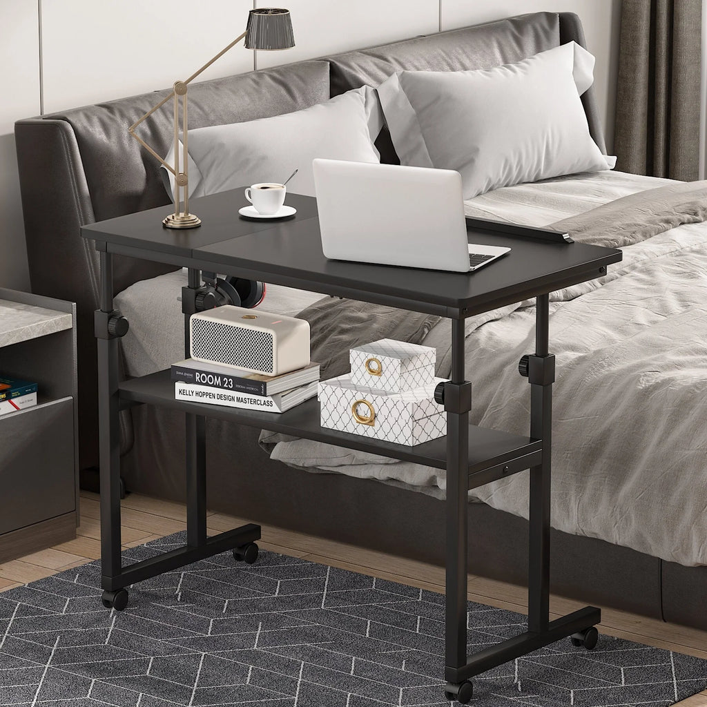 Brown Height Adjustable Portable Desk with Wheels D13779