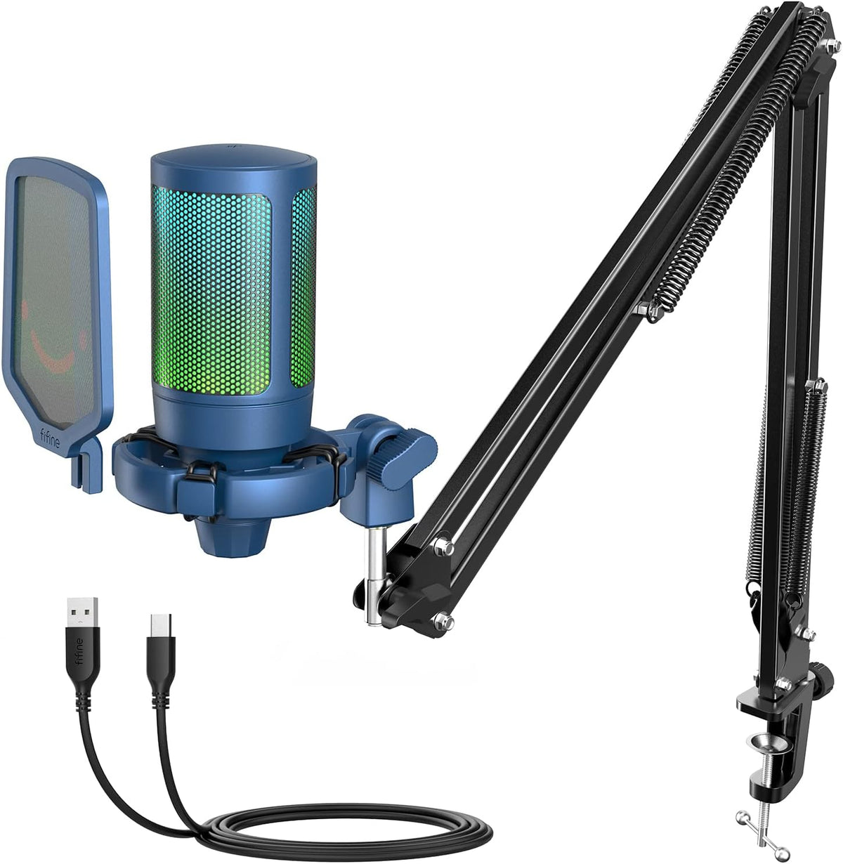 USB Gaming Microphone Kit with Mute Button, Volume Gain, RGB, Arm Stand J539