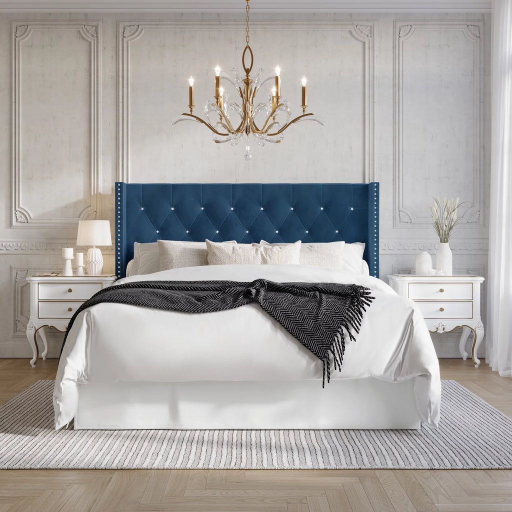 Button Tufted Wingback Velvet Upholstered Queen Bed H3404