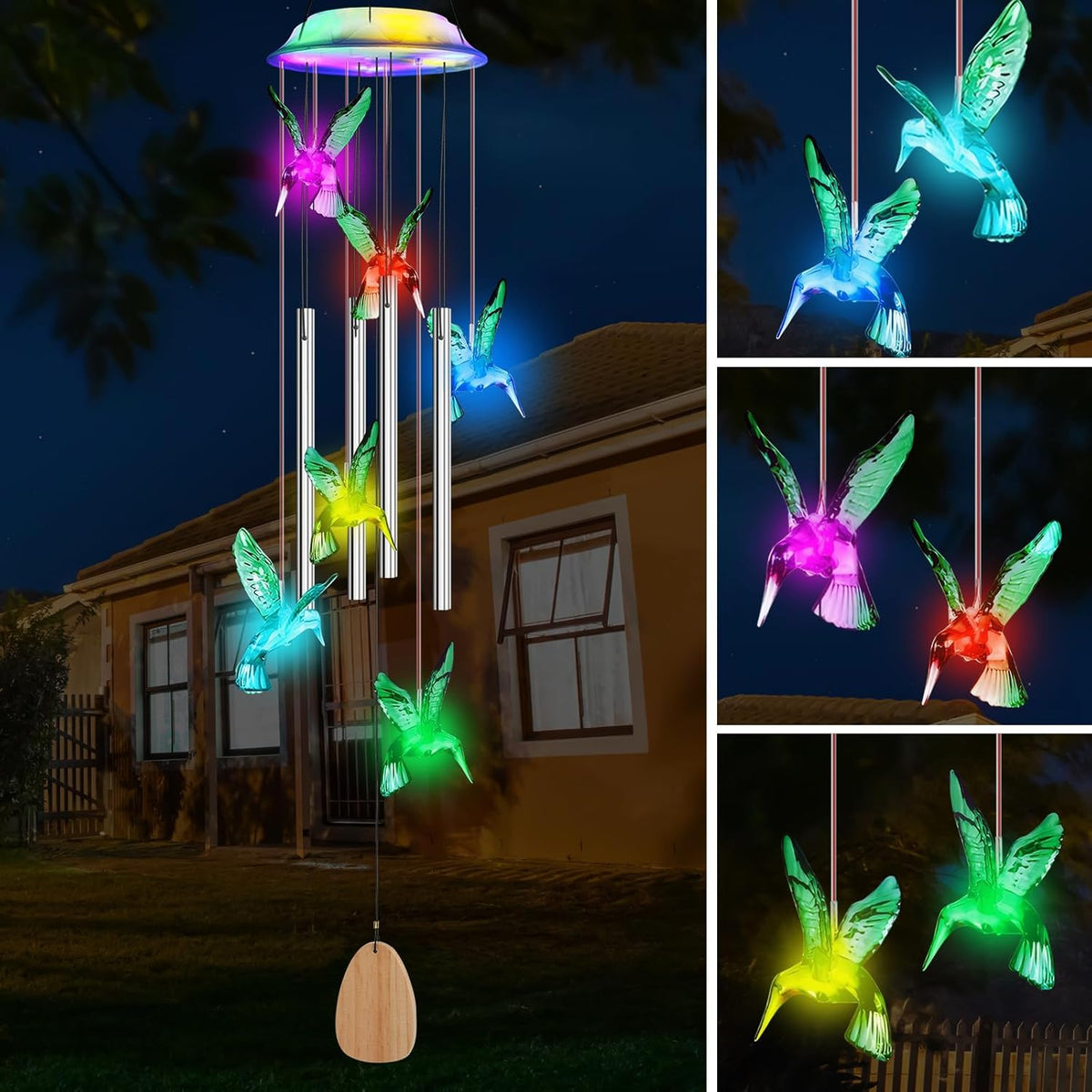 7-Color Changing Solar Wind Chime with 4 Aluminum Tubes Y31853