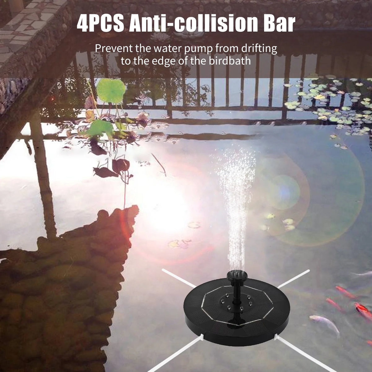 Solar Fountain Pump with 1800mAh Battery 6 Nozzles W379326