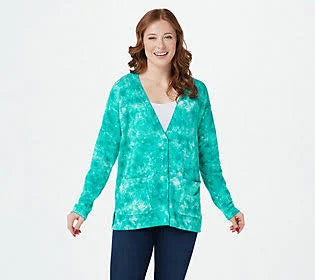 Aqua Marble Printed Button Front Cardigan B528846