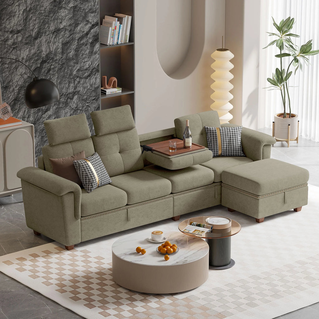 Light Gray L-Shaped Sectional Sofa with Ottoman U390
