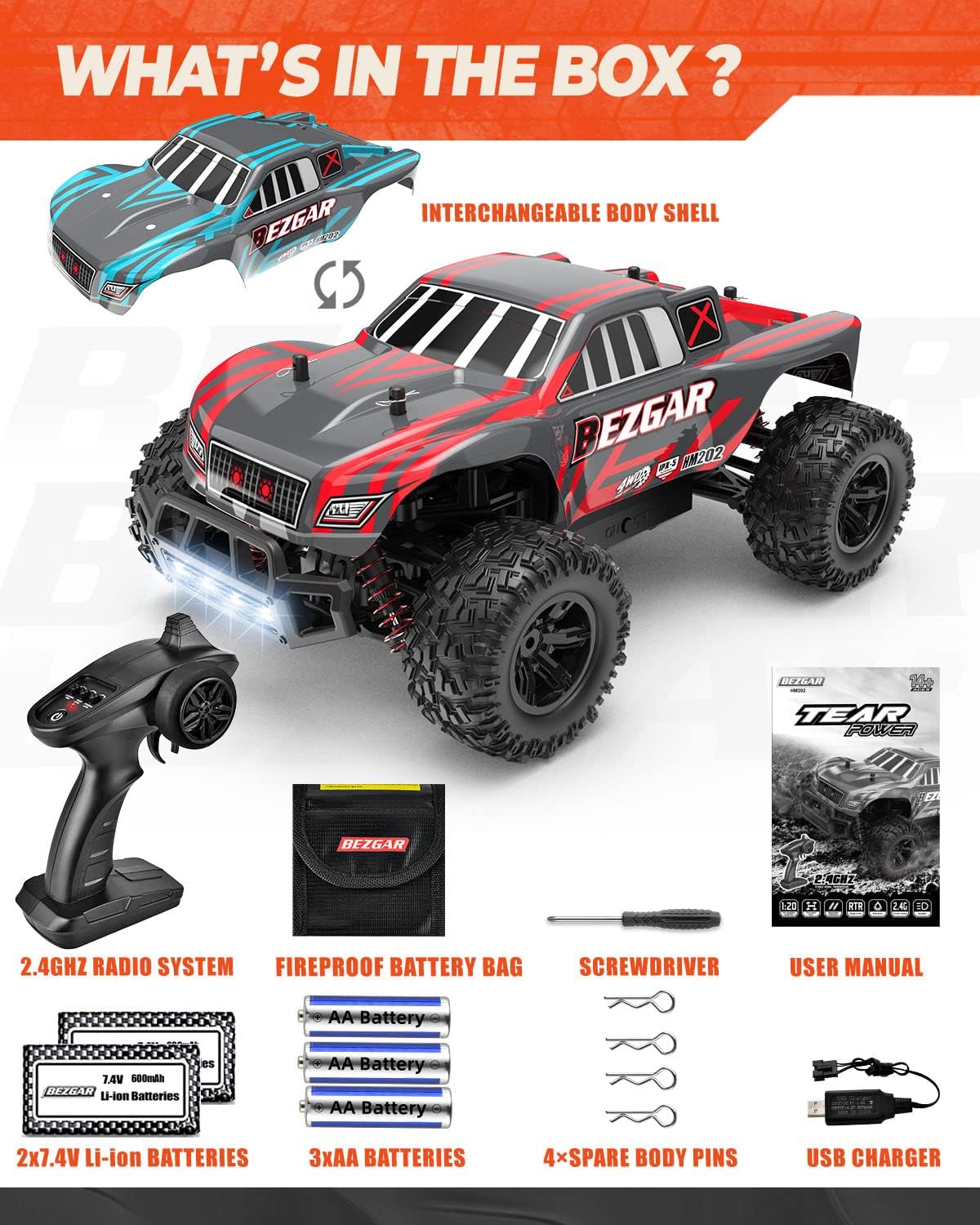 4WD 2.4GHz High Speed Remote Control Off Road RC Monster Car with 2 Rechargeable Batteries L134563