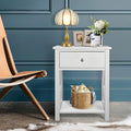 2 Pcs White Wooden Side End Table Night Stand with Bin Drawer T67862