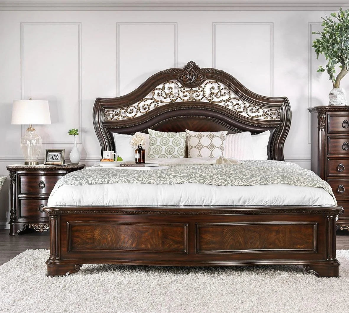 Brown Cherry Solid Wood Queen Bedroom Set 3pcs G86397