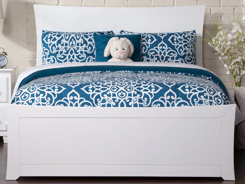 White Wood Platform Bed with Headboard & Footboard I748