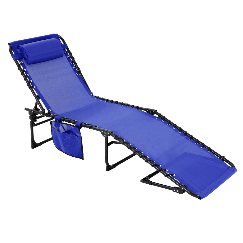 Blue 4-Fold Outdoor Chaise Lounge Chair with Pillow Y9404