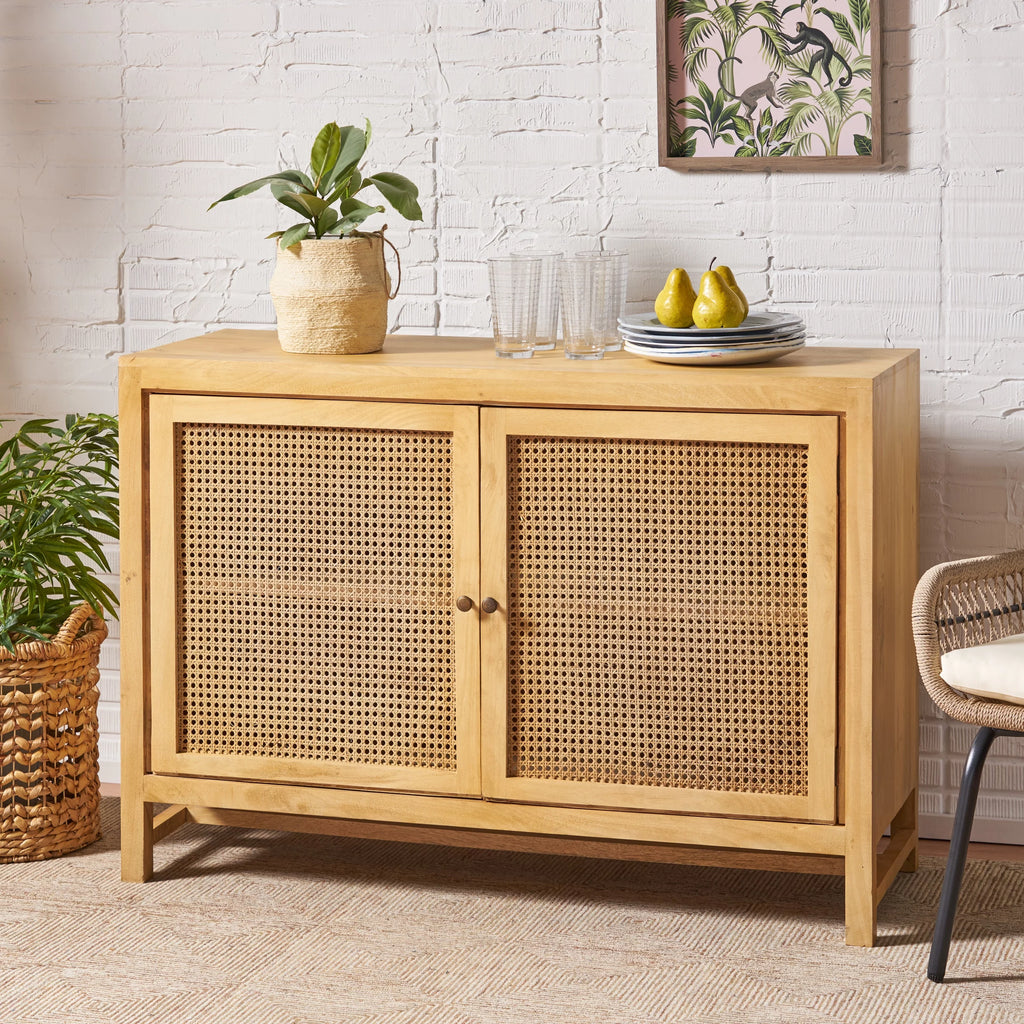 2 Door Mango Wood Cabinet with Wicker Caning W524583