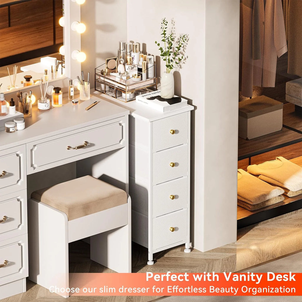 White 4 Drawer Narrow Dresser Storage Tower H623