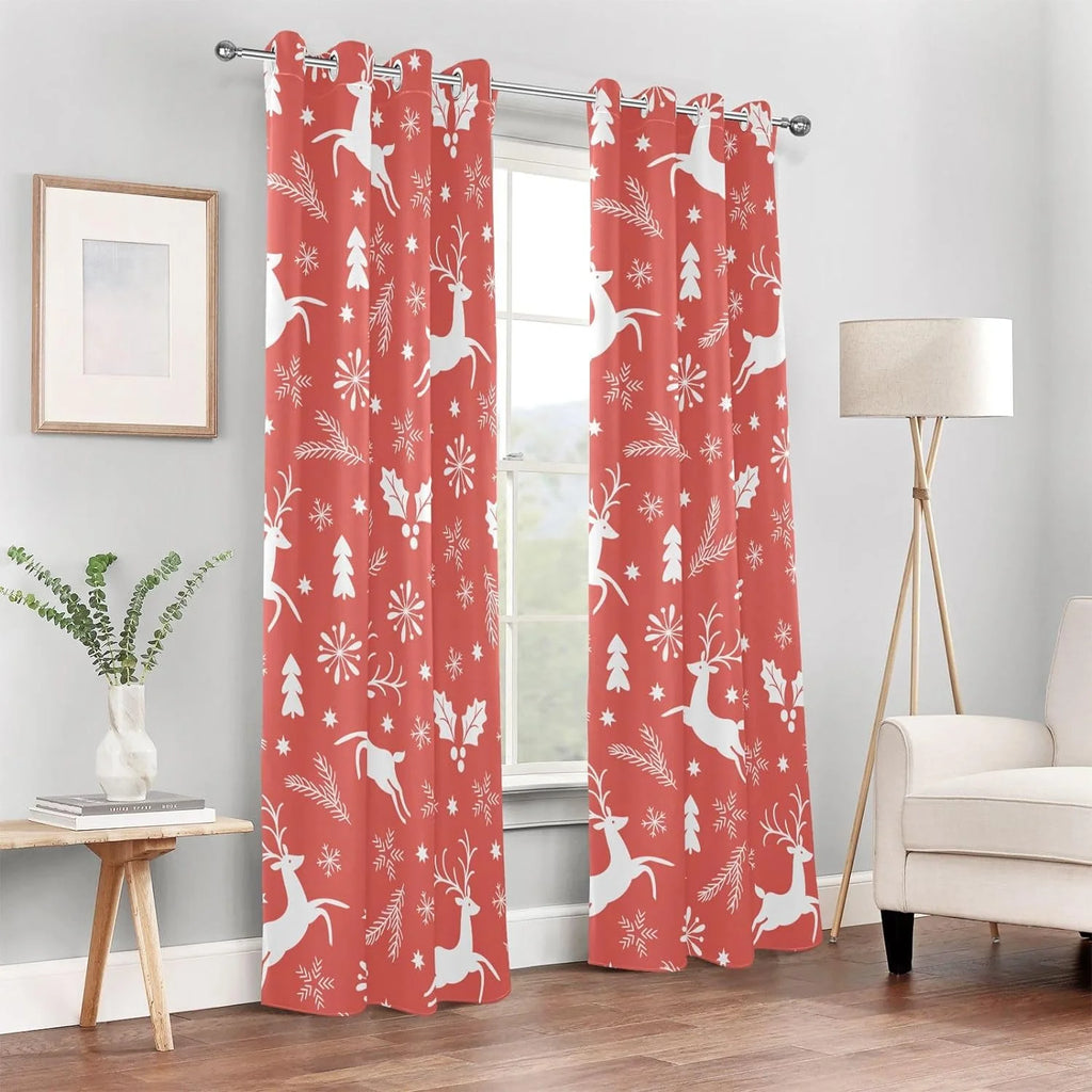 Black 84 Inch Length Christmas Reindeer Pattern Curtains P739108