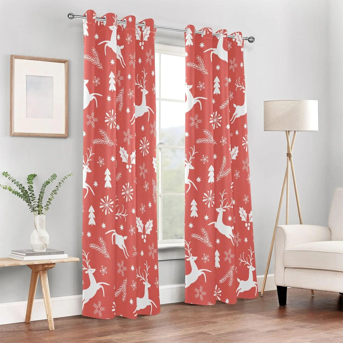 Black 84 Inch Length Christmas Reindeer Pattern Curtains P739108