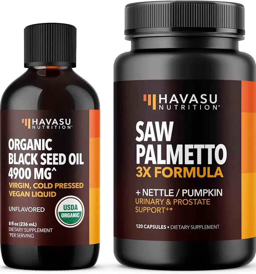 Organic Cold Pressed Black Seed Oil Liquid 8 Fl Oz & Pumpkin Seed Oil with Saw Palmetto S916