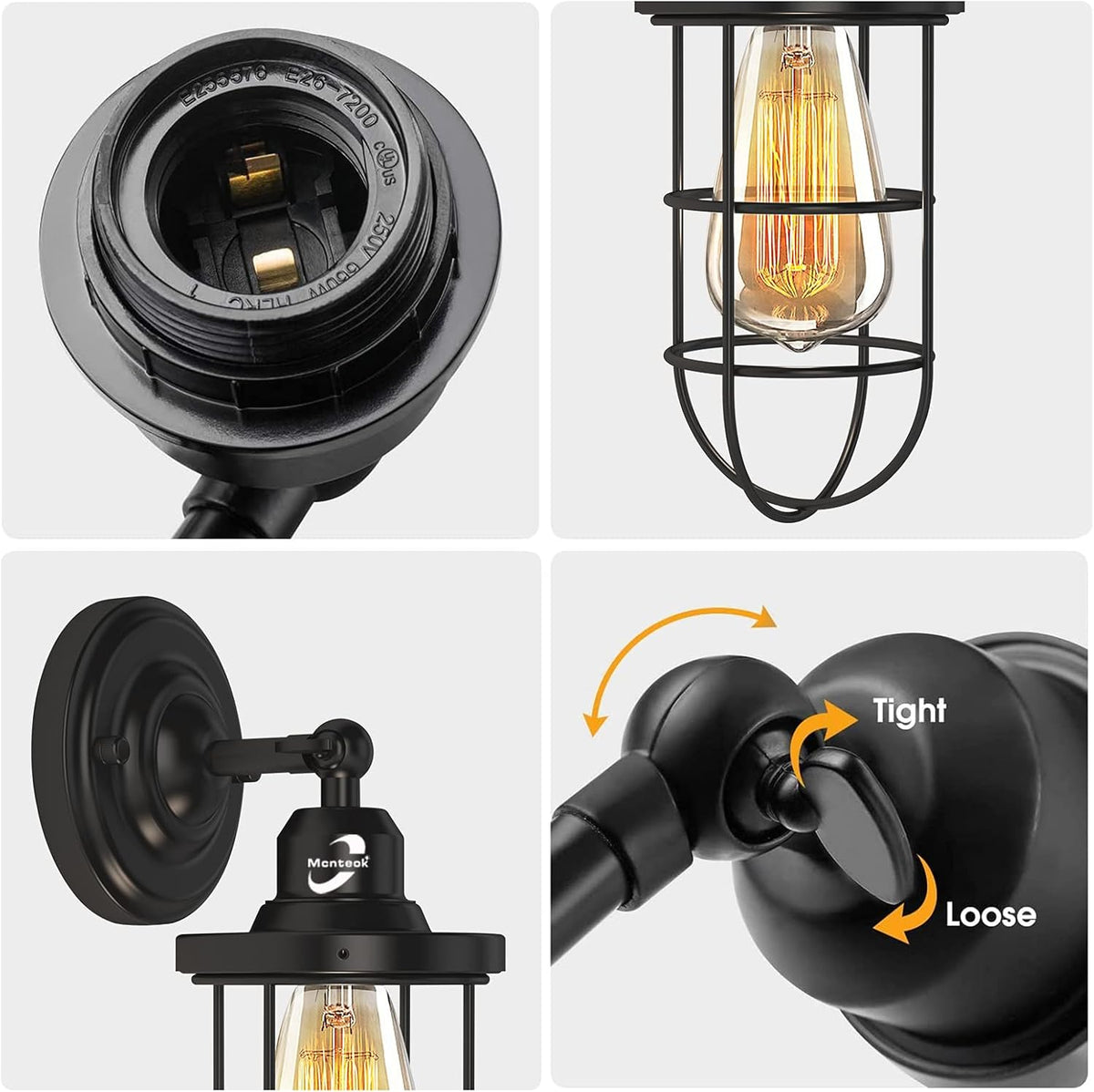 Plug in Wall Sconces Set of 2 Black Wire Cage Wall Light Fixtures L524267