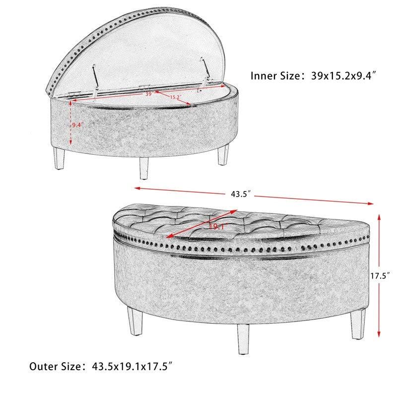 Grey Tufted Velvet Storage Ottoman Bench H748
