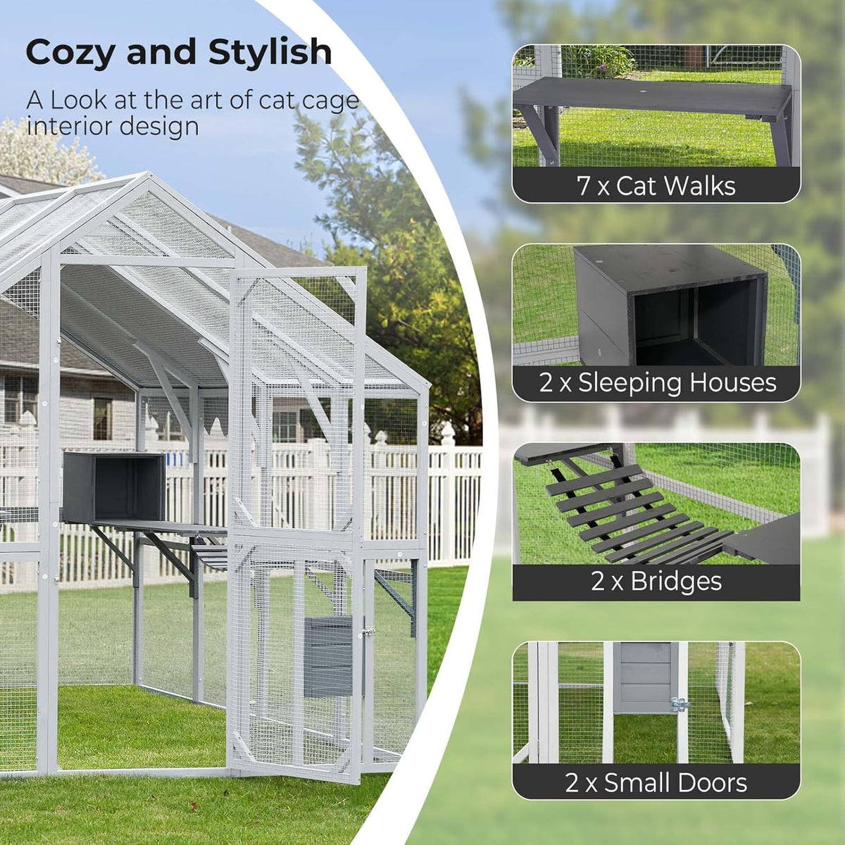Large Wooden Outdoor Cat Enclosure with Waterproof Cover L347283