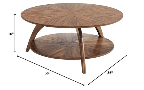 Caramel Brown Round Wood Coffee Table with Shelf Storage F186