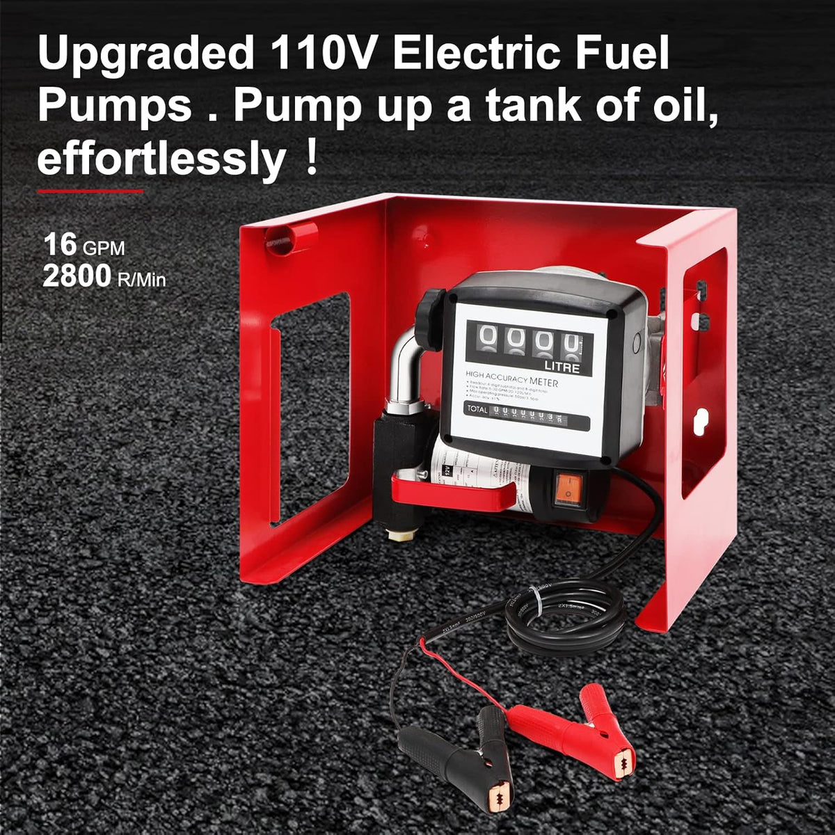 12V DC 155W Automatic Electric Transfer Fuel Pump Meter With Crocodile Clips Hose And Nozzle Q9493