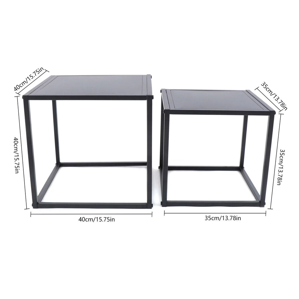 2Pcs Modern Square Metal Coffee Table Side Table End Table Matt Black K93737