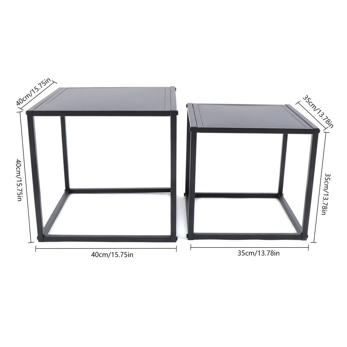 2Pcs Modern Square Metal Coffee Table Side Table End Table Matt Black K93737