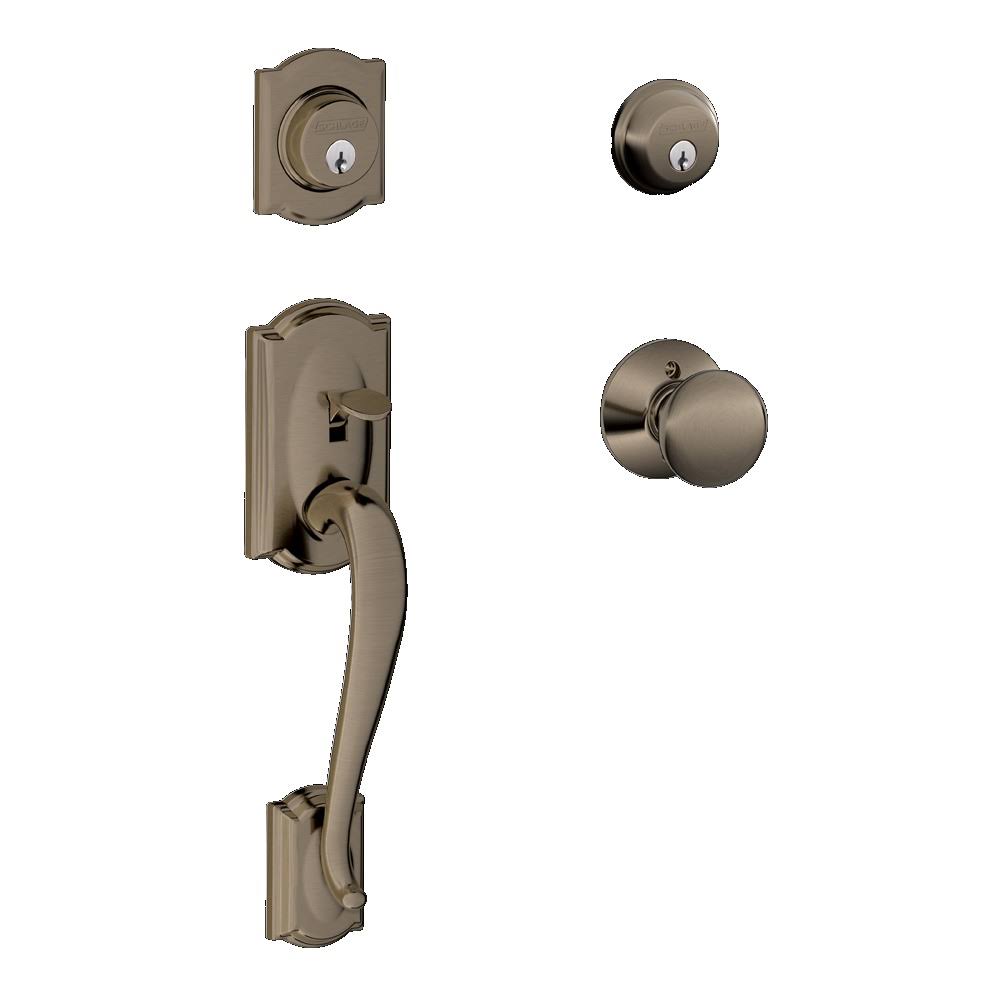 Antique Pewter Double Cylinder Handleset with Knob D7243