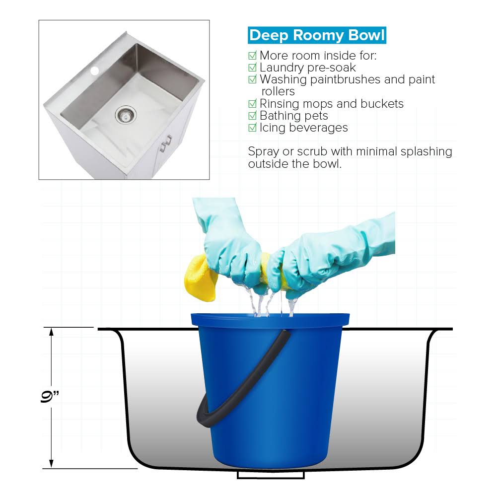 White 24-in Laundry Cabinet Sink with Stainless Steel Faucet and Basket Y1704