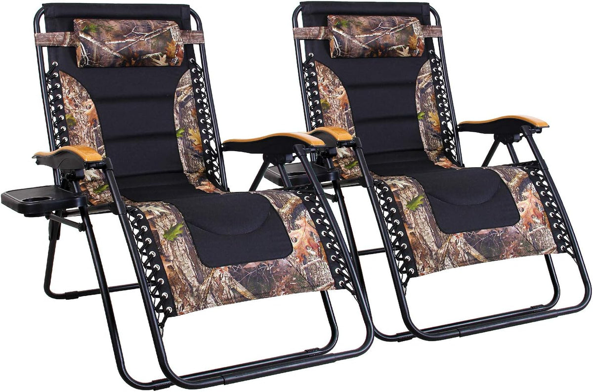 Camouflage Oversized Padded Folding Zero Gravity Chair with Cup Holder R46700