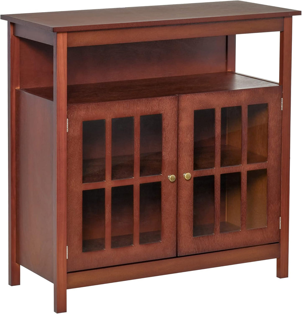 White Kitchen Storage Sideboard Cabinet with Glass Door and Adjustable Shelves T7921