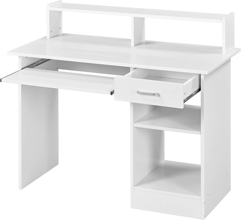 White Computer Desk with Keyboard Tray and Drawers H311