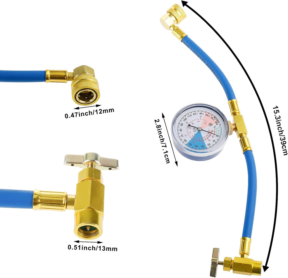 Refrigerant Charging Hose Gauge with 3 Pack Bullet Piercing Tap Valve Kit J4996