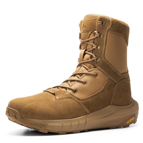 Men's Breathable Military Tactical Combat Boots Side Zipper Leather Lightweight Motorcycle Work Hiking Boots 8 Inches V48546