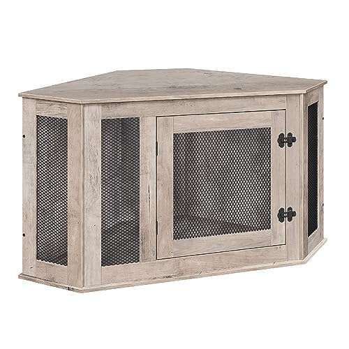 Greige and Black Wooden Dog Crate Furniture L7157