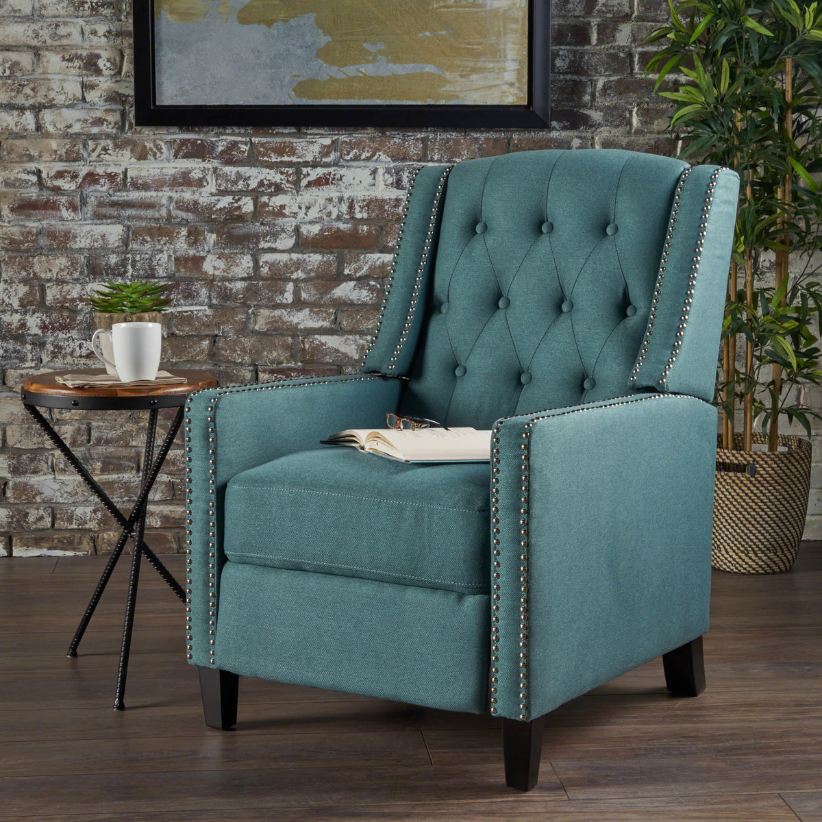 Dark Teal Fabric Tufted Recliner K2794