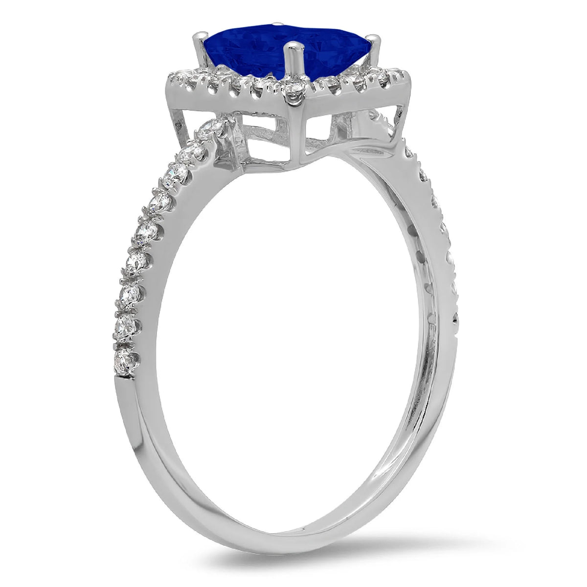 Emerald Cut Simulated Blue Sapphire 14k White Gold Halo Ring Size 9.5 U539577