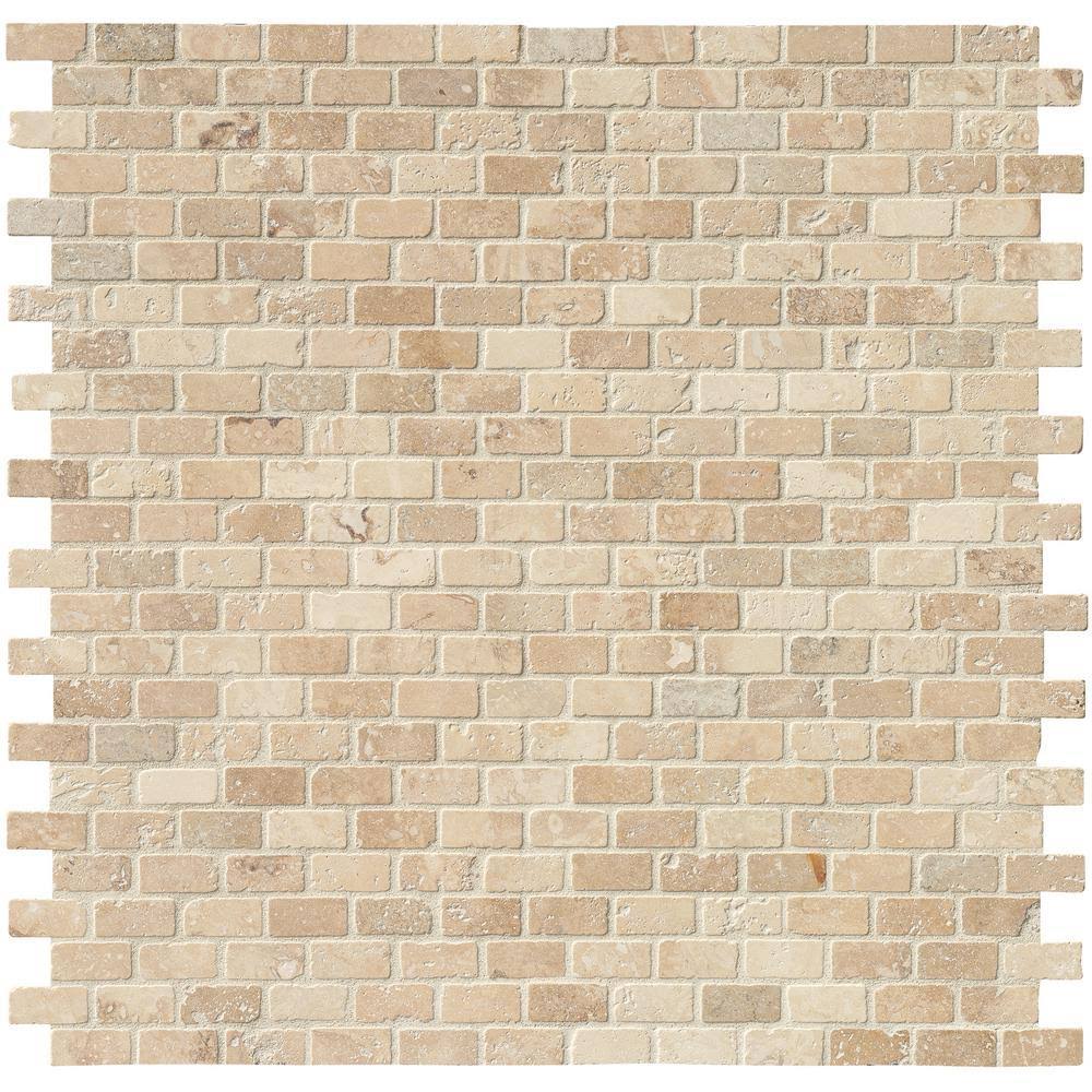 Tumbled Travertine Mesh-Mounted Mosaic Tile W763