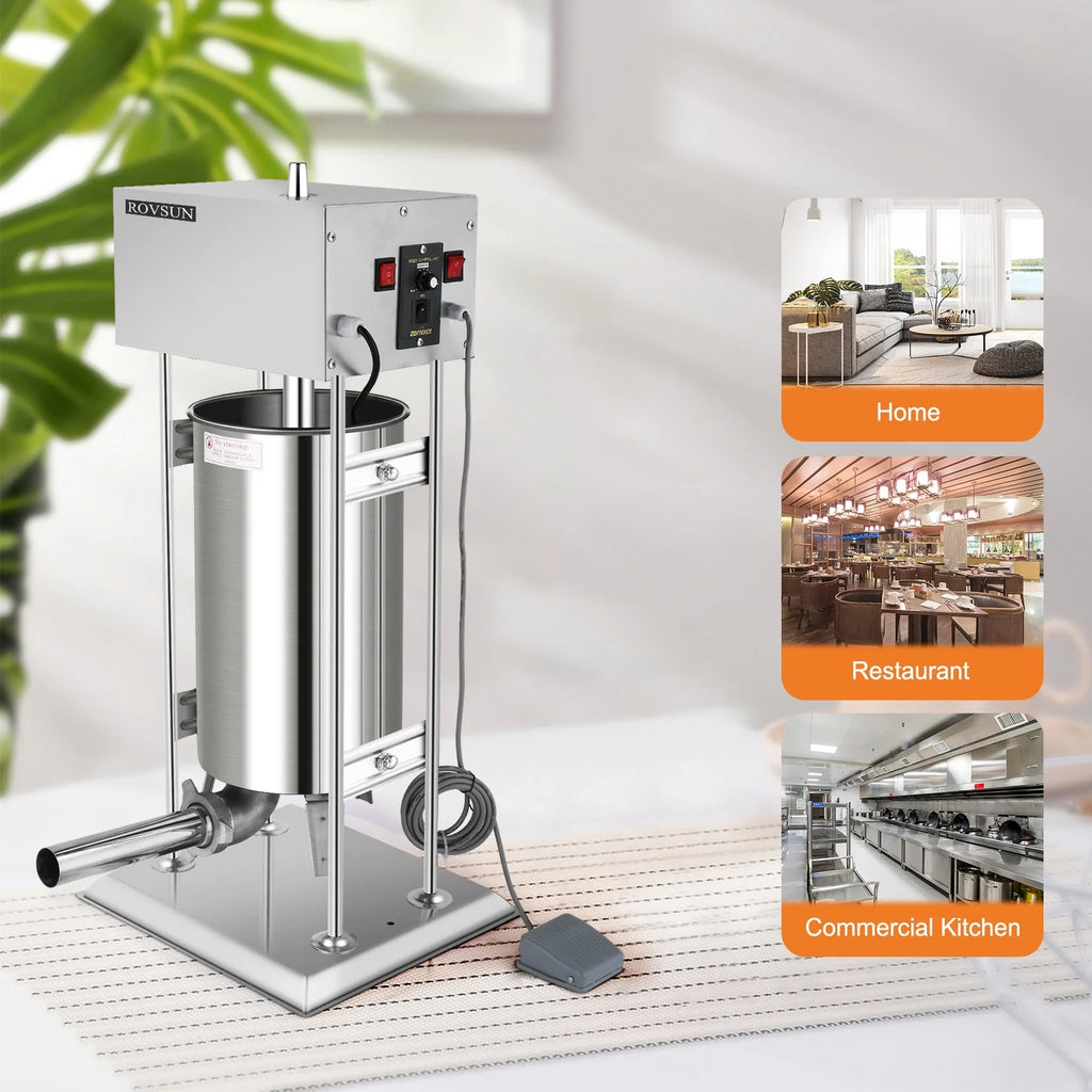 15.4LBS/10L Electric Stainless Steel Sausage Stuffer with 5 Stuffing Tubes C5259