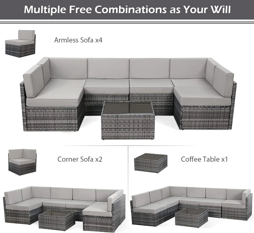 7-Piece PE Rattan Wicker Outdoor Sectional Sofa Set D951283