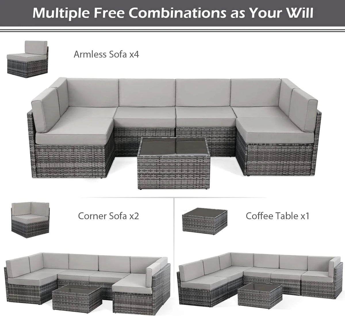 7-Piece PE Rattan Wicker Outdoor Sectional Sofa Set D951283