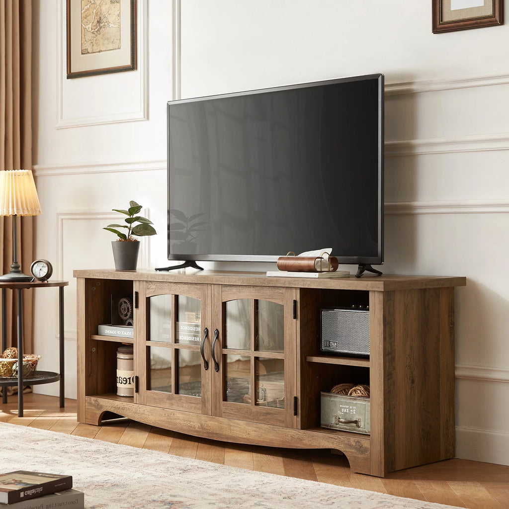Modern Farmhouse TV Stand with Storage Cabinet and Adjustable Shelves L9702