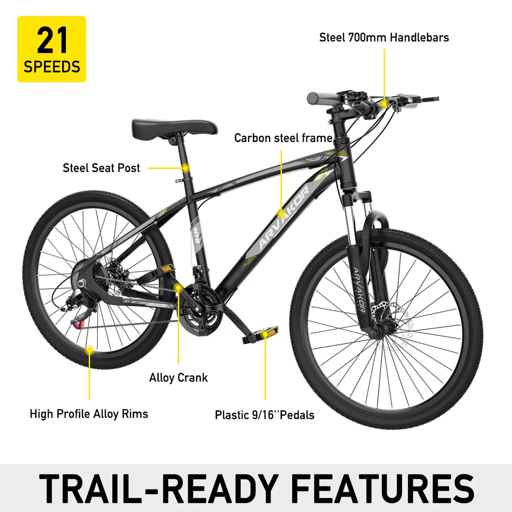 26'' Mountain Bikes 21 Speeds Double Disc Brake Gray X600