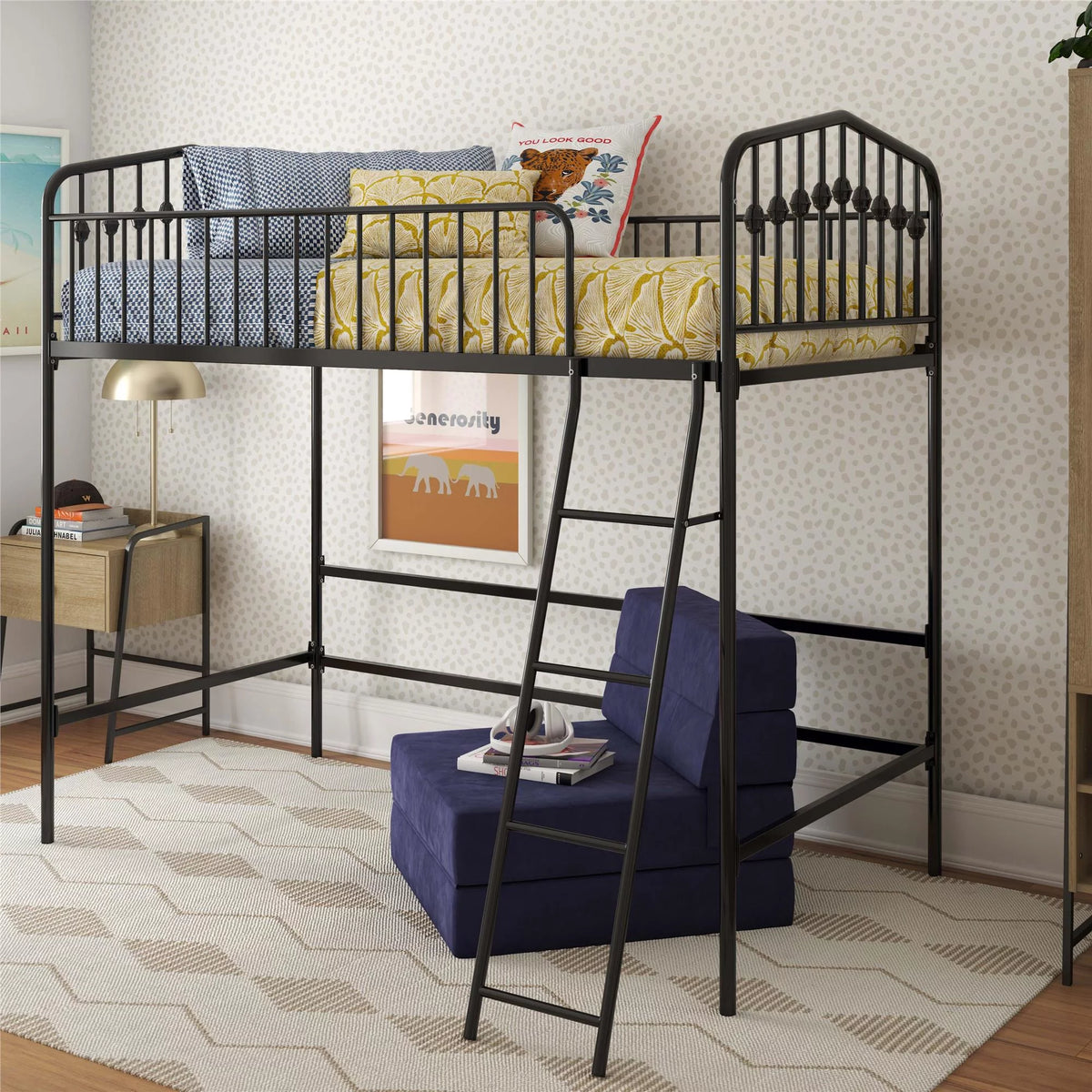 Black Metal Twin Loft Bed C362