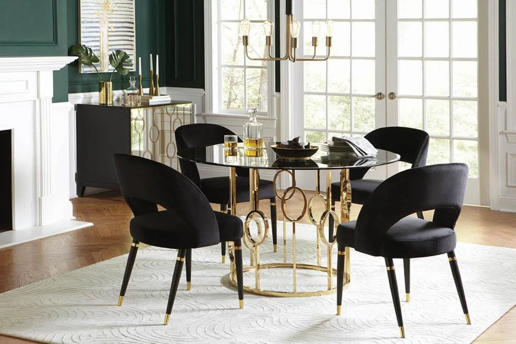 Black and Gold Set of Two Dining Chairs V2101