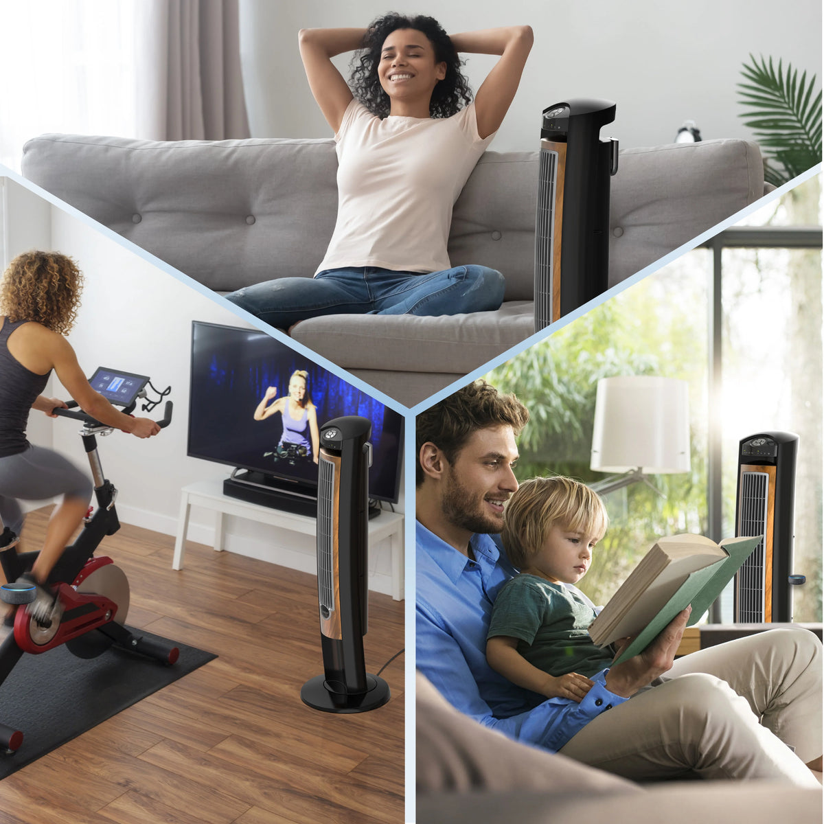 Black Brown Tower Fan with Remote Control I61412
