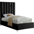 Solid Wood and Velvet Twin Bed in Black E494