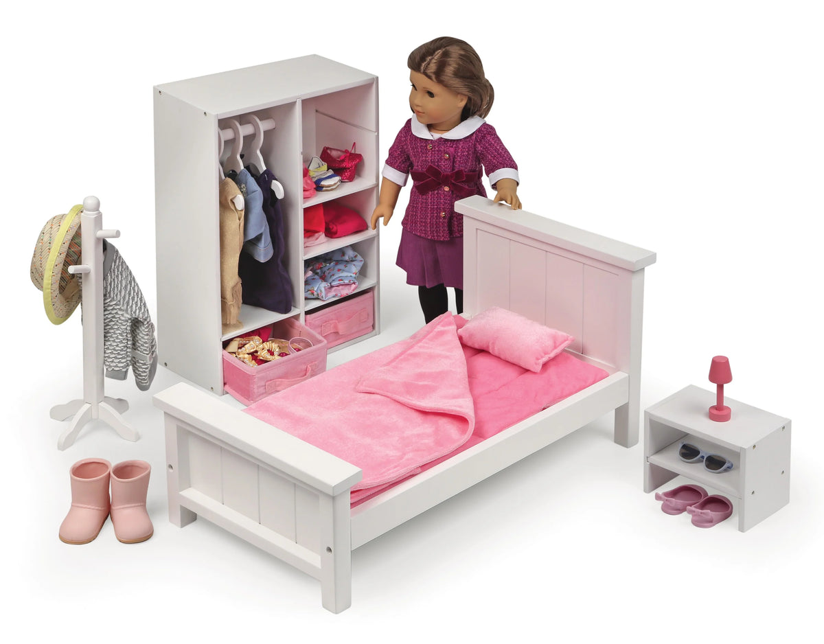 White Doll Bedroom Set with Bed, Armoire, and Nightstand A462648