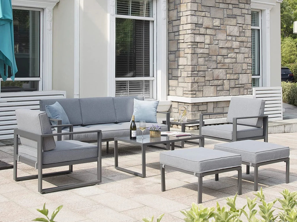 Gray Aluminum Patio Sectional Sofa Set with Table and Ottoman Z225922