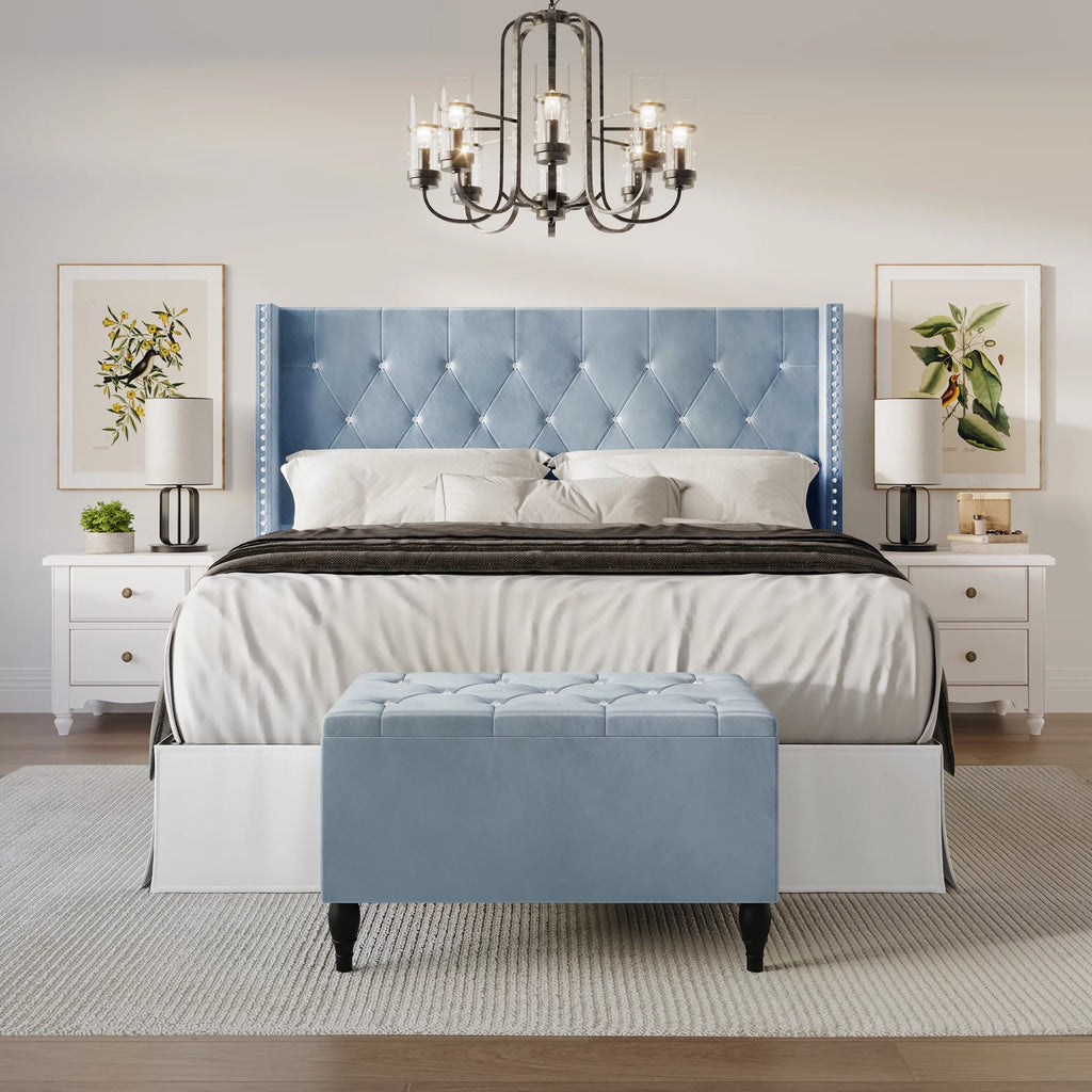 Black Velvet Upholstered Storage Bench Bed E77125