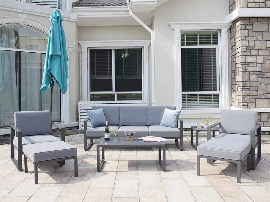 Gray Aluminum Patio Sectional Sofa Set with Table and Ottoman Z225922