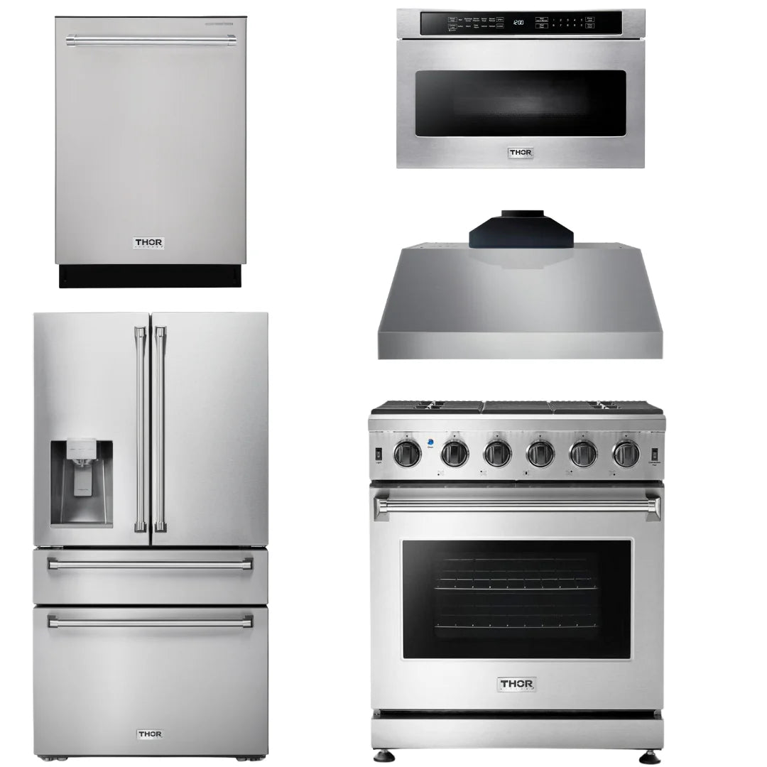 30 Gas Range, Range Hood, Microwave, Refrigerator, Dishwasher B70734
